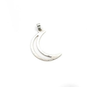 Silver Crescent Moon Pendant Hammered Texture