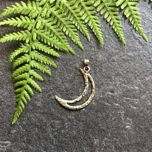 Silver Crescent Moon Pendant Hammered Texture